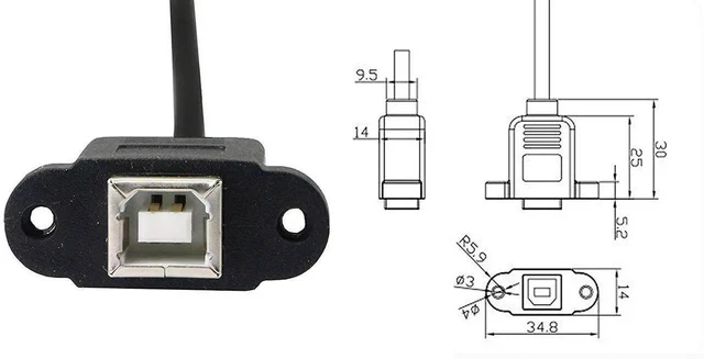 Alt view image 4 of 6 - WRIARICH 50cm Panel Mount Micro USB 5Pin Male to USB2.0 Type-B Female Cable with Screw Holes | Data & Charging Extension Cord