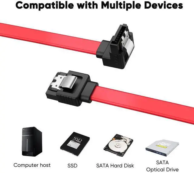 Alt view image 3 of 7 - WRIARICH 2-Pack Red 8 Inch (0.6FT) SATA III 6Gbps 7Pin Downward Right Angle Female to Female Data Cable with Locking Latch for 2.5" SSD & 3.5" HDD