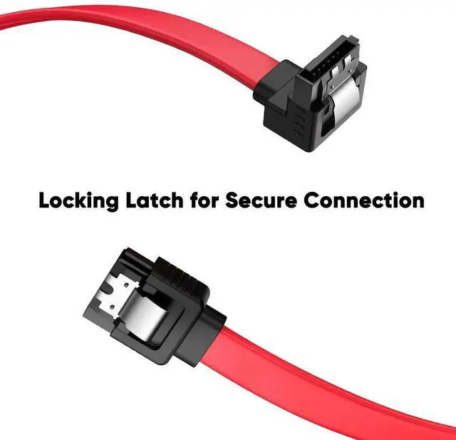 Alt view image 5 of 7 - WRIARICH 2-Pack Red 8 Inch (0.6FT) SATA III 6Gbps 7Pin Downward Right Angle Female to Female Data Cable with Locking Latch for 2.5" SSD & 3.5" HDD