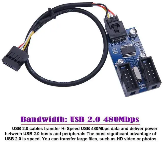 Alt view image 4 of 7 - WRIARICH Mainboard USB2.0 9Pin Header 1-to-2 Splitter Cable, 9/10Pin Internal Dual USB-A Female Hub Adapter