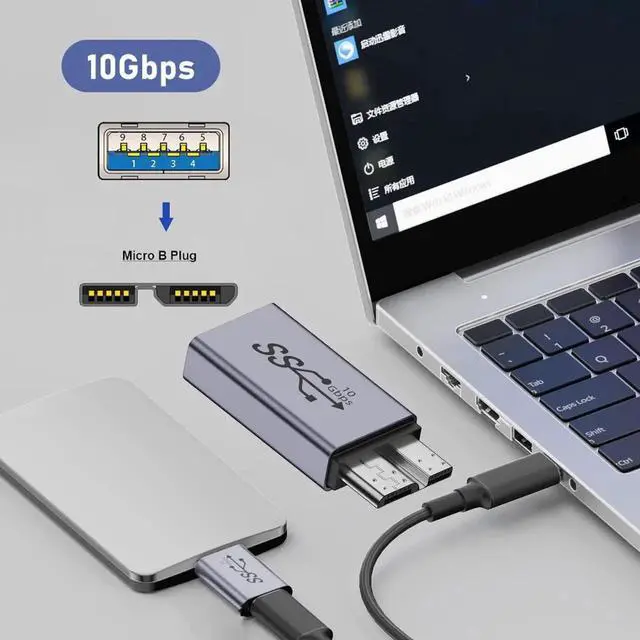 Alt view image 6 of 7 - WRIARICH USB 3.1 USB-A Female to Micro USB 3.0 Male Adapter, 10Gbps High Speed Data & Power Transfer Connector for Laptop External SSD Hard Drives