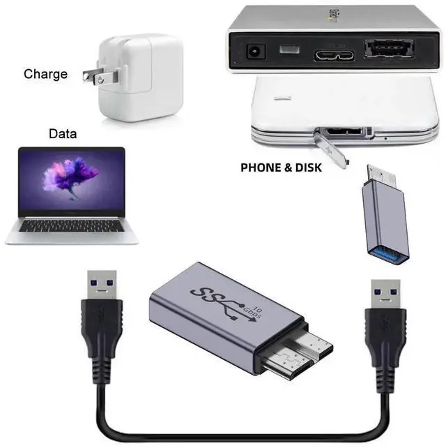 Alt view image 7 of 7 - WRIARICH USB 3.1 USB-A Female to Micro USB 3.0 Male Adapter, 10Gbps High Speed Data & Power Transfer Connector for Laptop External SSD Hard Drives