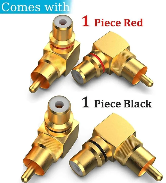 Alt view image 2 of 7 - WRIARICH 2 Pack 90 Degree Right Angle RCA Male to Female Adapters, Elbow RCA Connector Plugs in Red & Black for Audio Video Devices