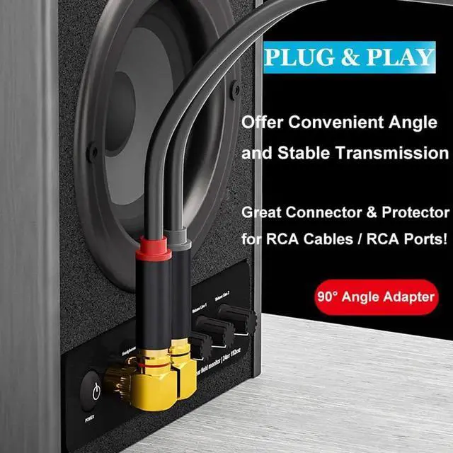 Alt view image 5 of 7 - WRIARICH 2 Pack 90 Degree Right Angle RCA Male to Female Adapters, Elbow RCA Connector Plugs in Red & Black for Audio Video Devices
