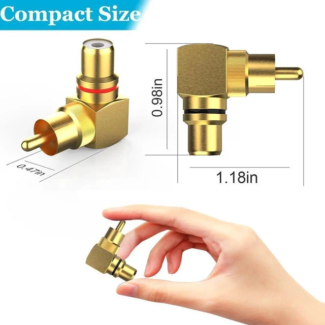 Alt view image 6 of 7 - WRIARICH 2 Pack 90 Degree Right Angle RCA Male to Female Adapters, Elbow RCA Connector Plugs in Red & Black for Audio Video Devices