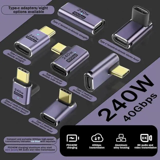 Alt view image 5 of 7 - WRIARICH 2 Pack USB4 USB-C Male to Female Extender Adapter, 240W PD 40Gbps 8K@60Hz Type-C Extension Connector Compatible with Thunderbolt 3/4, Laptop, Steam Deck, Switch, Phone, Tablet