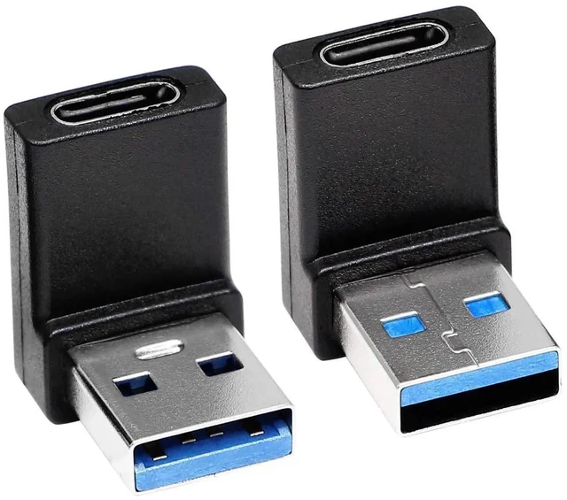 Main image of WRIARICH 2 Pack Up & Down Right Angle USB 3.0 Type-A Male to USB 3.1 Gen2 Type-C Female Adapter, 90 Degree Elbow USB-A to USB-C Converter for Laptops, Wall Chargers & Power Banks