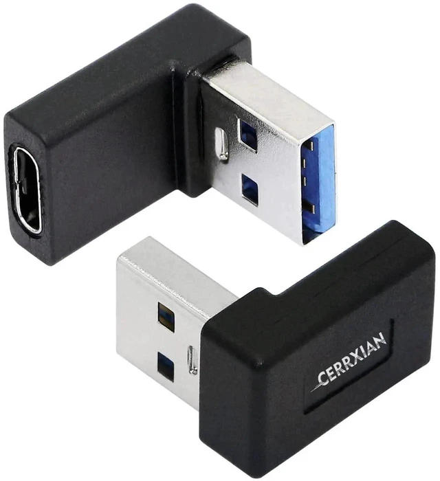 Alt view image 4 of 7 - WRIARICH 2 Pack Up & Down Right Angle USB 3.0 Type-A Male to USB 3.1 Gen2 Type-C Female Adapter, 90 Degree Elbow USB-A to USB-C Converter for Laptops, Wall Chargers & Power Banks