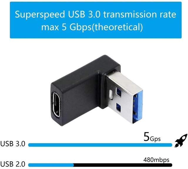 Alt view image 3 of 7 - WRIARICH 2 Pack Up & Down Right Angle USB 3.0 Type-A Male to USB 3.1 Gen2 Type-C Female Adapter, 90 Degree Elbow USB-A to USB-C Converter for Laptops, Wall Chargers & Power Banks