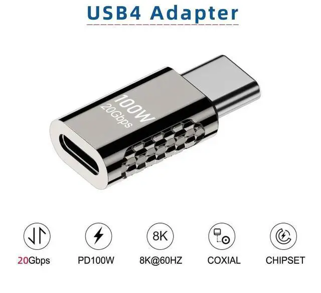 Alt view image 4 of 7 - 20Gbps USB4 Type C Male to Female Straight Adapter, 100W PD Charging, 8K@60Hz Video & High-Speed Data Transfer Extender Connector, Compatible with MacBook, iPad, iPhone 15, Samsung, Dell, Lenovo, Stea
