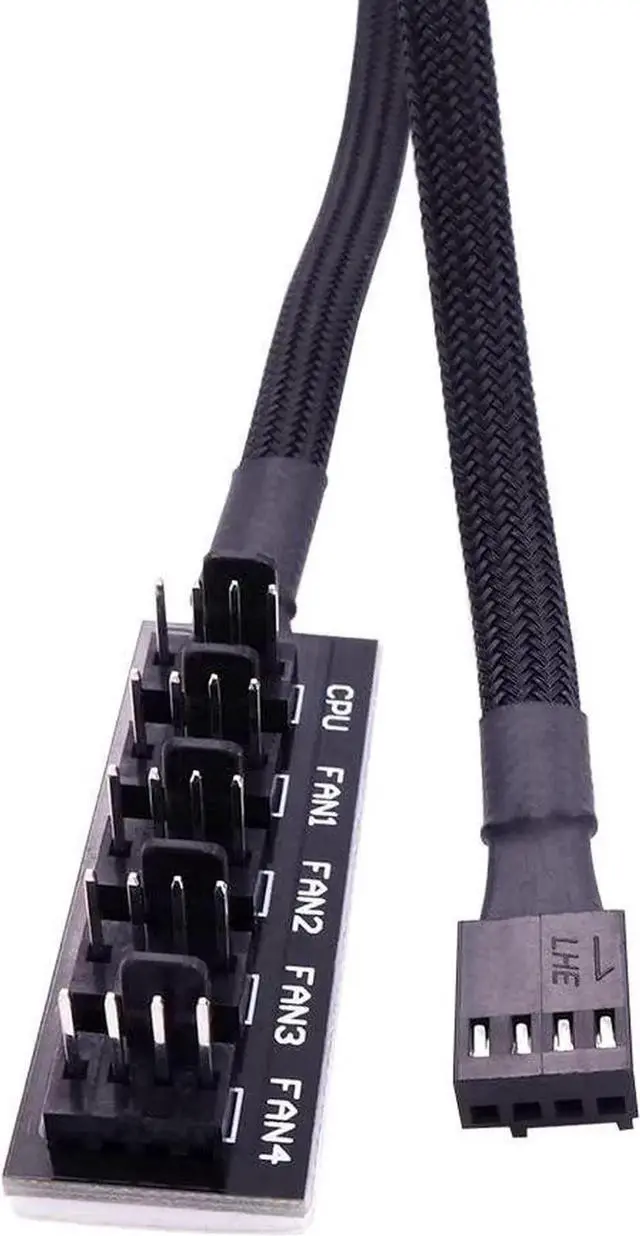 Alt view image 4 of 7 - WRIARICH 1 to 5 Way 4-Pin PWM Fan Hub Splitter Cable, Compatible with 3/4 Pin PC Case & CPU Cooling Fans