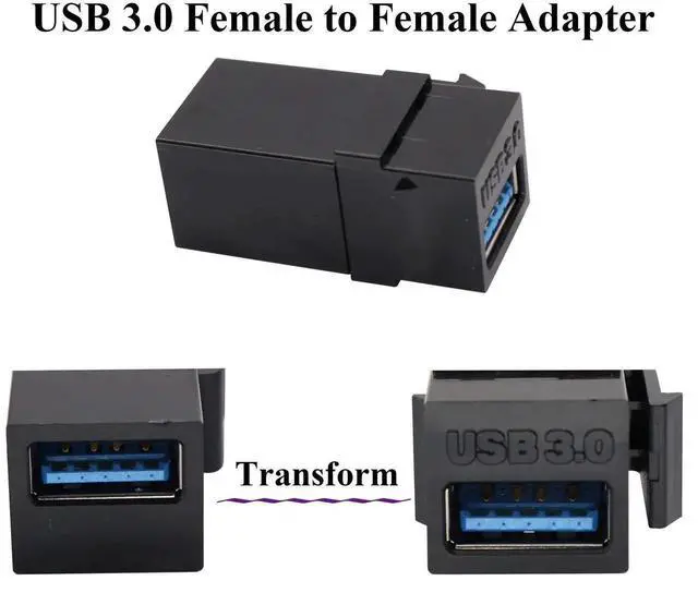 Alt view image 2 of 7 - WRIARICH USB 3.0 A Keystone Adapter Female to Female USB 3.0 A Keystone Jack Insert Socket Coupler Adapter for Wall Plate Outlet Panel (Black/5 Pack)