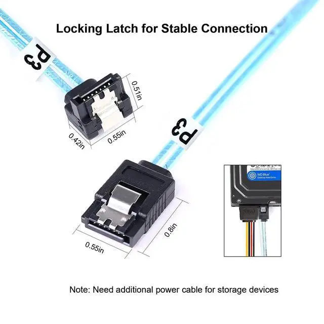Alt view image 2 of 5 - WRIARICH SATA-III Cable: 0.5M, 5 Pack Thin 90-Degree SATA Right-Angle Straight to Angled 6 Gbps Data Cable for Hard Drive, Computer, SDD, HDD, Blue (1.6FT)