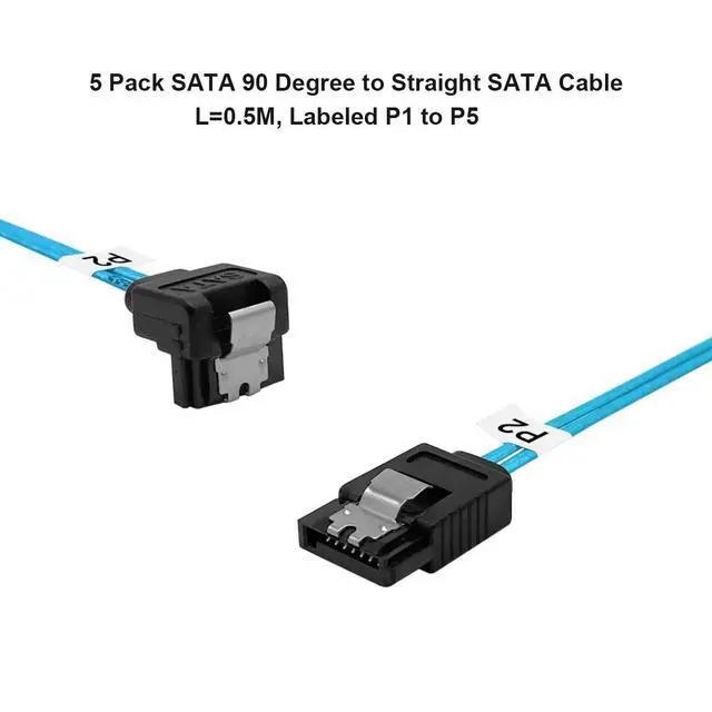 Alt view image 3 of 5 - WRIARICH SATA-III Cable: 0.5M, 5 Pack Thin 90-Degree SATA Right-Angle Straight to Angled 6 Gbps Data Cable for Hard Drive, Computer, SDD, HDD, Blue (1.6FT)