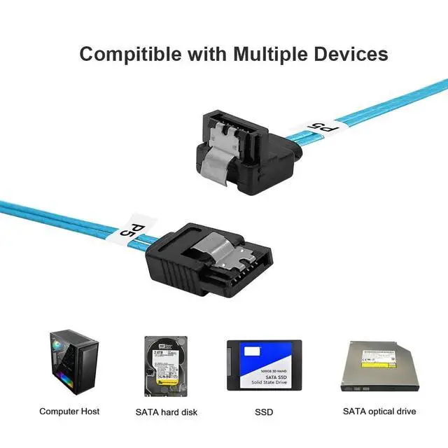 Alt view image 5 of 5 - WRIARICH SATA-III Cable: 0.5M, 5 Pack Thin 90-Degree SATA Right-Angle Straight to Angled 6 Gbps Data Cable for Hard Drive, Computer, SDD, HDD, Blue (1.6FT)