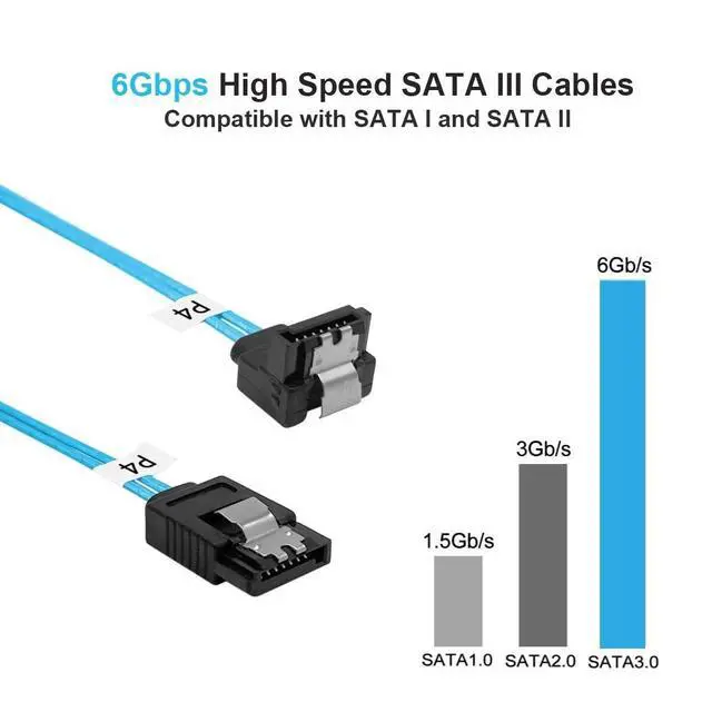 Alt view image 4 of 5 - WRIARICH SATA-III Cable: 0.5M, 5 Pack Thin 90-Degree SATA Right-Angle Straight to Angled 6 Gbps Data Cable for Hard Drive, Computer, SDD, HDD, Blue (1.6FT)