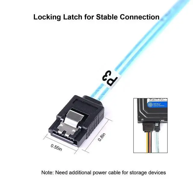 Alt view image 2 of 5 - WRIARICH SATA-III Cable:24 Inches,3 Pack Flexible Thin SATA Cable 2Ft Straight 6Gbps Data with Locking Latch for SSD, HDD, Hard Drives, Blue (0.6M)