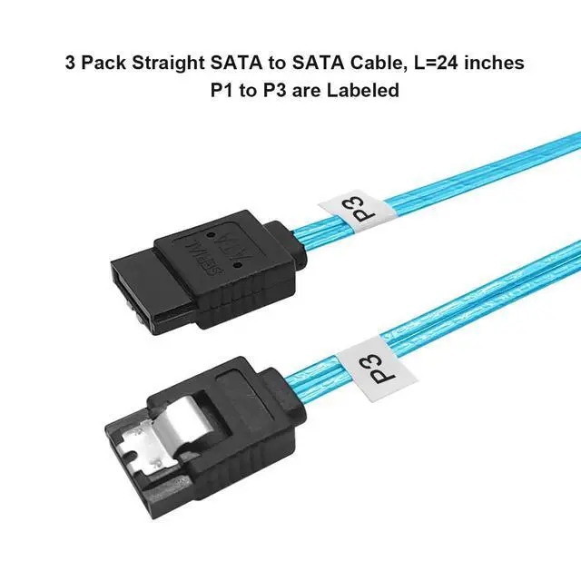 Alt view image 4 of 5 - WRIARICH SATA-III Cable:24 Inches,3 Pack Flexible Thin SATA Cable 2Ft Straight 6Gbps Data with Locking Latch for SSD, HDD, Hard Drives, Blue (0.6M)