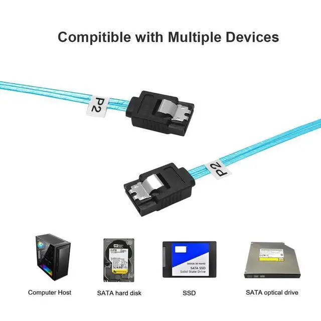 Alt view image 5 of 5 - WRIARICH SATA-III Cable:24 Inches,3 Pack Flexible Thin SATA Cable 2Ft Straight 6Gbps Data with Locking Latch for SSD, HDD, Hard Drives, Blue (0.6M)