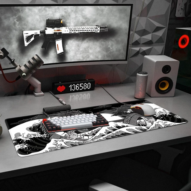 Alt view image 6 of 7 - Wave Sea Dragon Gaming Mouse Pad Large Desk Mat Extended Black Keyboard Mouse Pad Gaming Mousepad with Non-Slip Base Stitched Edge Anime Mouse Mat Desk Pad 31.5 X 11.8 Mouse Pads for Desk Home Office