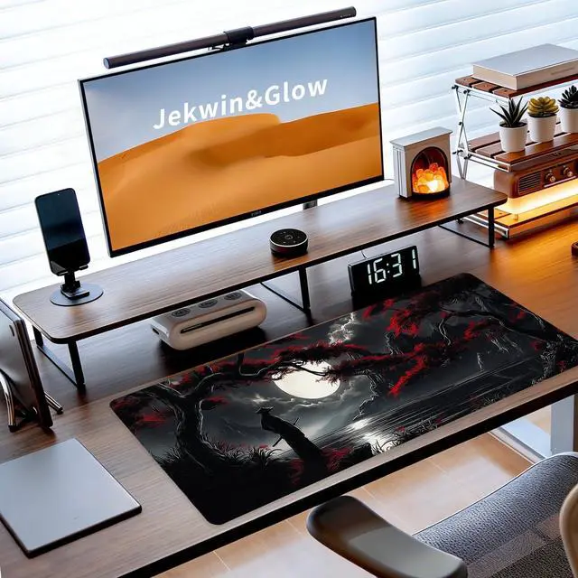 Alt view image 3 of 7 - WRIARICH Large Gaming Mouse Pad, Japanese Samurai Desk Mat, XL Extended Big Mousepad with Non-Slip Rubber Base, Keyboard Computer Mat for Gamers, Office &Home, 31.5x11.8in, Red Maple