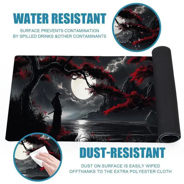 Alt view image 6 of 7 - WRIARICH Large Gaming Mouse Pad, Japanese Samurai Desk Mat, XL Extended Big Mousepad with Non-Slip Rubber Base, Keyboard Computer Mat for Gamers, Office &Home, 31.5x11.8in, Red Maple