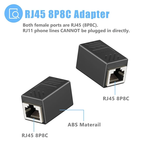 Alt view image 2 of 7 - Vszerda RJ45 to RJ11 Adapter, 2 Pack Phone Jack to Ethernet Adapter, Black RJ45 Female to RJ11 Male Connector for Landline Telephone