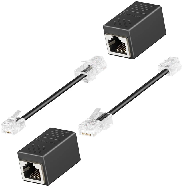 Main image of Vszerda RJ45 to RJ11 Adapter, 2 Pack Phone Jack to Ethernet Adapter, Black RJ45 Female to RJ11 Male Connector for Landline Telephone