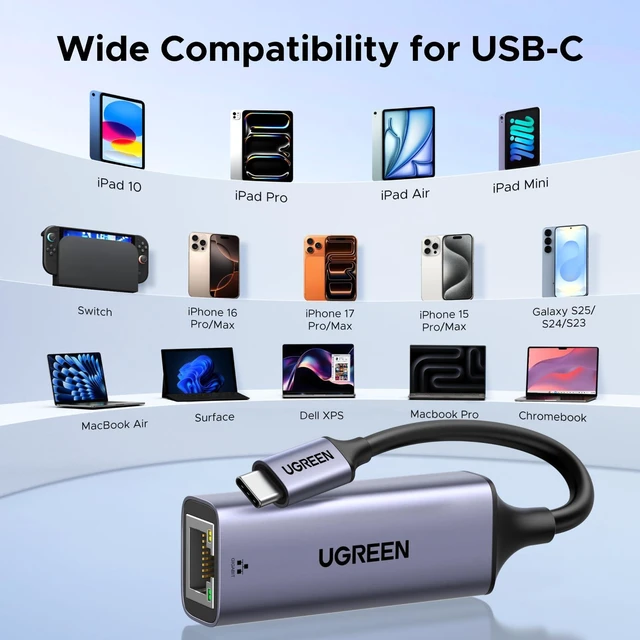 Alt view image 6 of 7 - USB C to Ethernet Adapter, Plug and Play 1Gbps Ethernet Adapter, Aluminum Case, (Thunderbolt 4/3 Compatible) to RJ45 Network Dongle, Compatible for MacBook Pro/Air, iPhone 17 Pro/Max, iPad, XPS