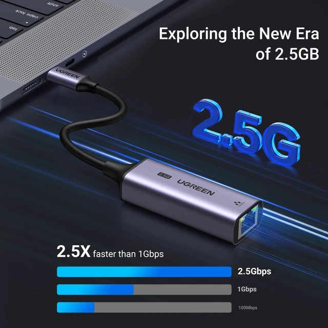 Alt view image 2 of 7 - Vszerda USB C to Ethernet Adapter 2.5G, Ethernet Adapter for Laptop, Aluminum, Type C (Thunderbolt 4/3 Compatible) to RJ45 Network Internet, Compatible for NAS, MacBook Air/Pro, XPS, iPhone 17 Pro/Max