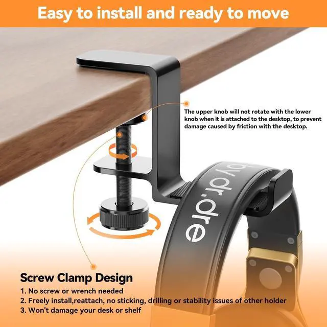 Alt view image 3 of 6 - WRIARICH Headphone Hanger Holder Stand-Under Desk Headphone Hanger Headset Hook Holder Space-Saving Aluminum Stand with Universal Fit for Gaming PC Accessories (Black-1PCS)