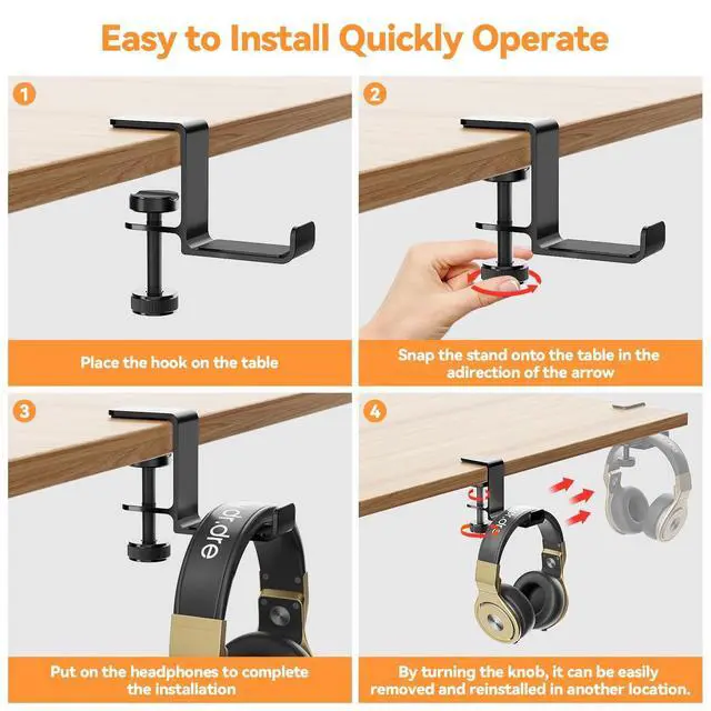 Alt view image 6 of 6 - WRIARICH Headphone Hanger Holder Stand-Under Desk Headphone Hanger Headset Hook Holder Space-Saving Aluminum Stand with Universal Fit for Gaming PC Accessories (Black-1PCS)