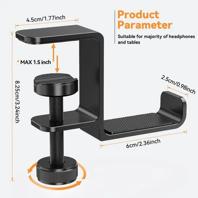 Alt view image 4 of 6 - WRIARICH Headphone Hanger Holder Stand-Under Desk Headphone Hanger Headset Hook Holder Space-Saving Aluminum Stand with Universal Fit for Gaming PC Accessories (Black-1PCS)