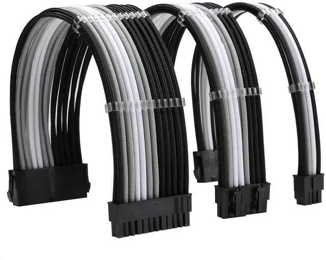 Main image of WRIARICH PSU Cable Extension Kit 18AWG Sleeved, 24 Pin ATX + 8 Pin EPS + Dual 8 Pin PCI-E, Custom PC Cable Extensions with Combs for Clean Cable Management & Gaming PC Build (Black Silver White)