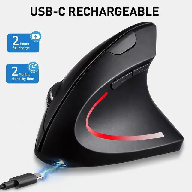 Alt view image 4 of 6 - Ergonomic Mouse, Bluetooth and 2.4G Dual Mode Rechargeable Wireless Vertical Mouse, 800/1200/1600 Adjustable DPI, Quiet Clicks,6 Buttons,2.4GHz USB-A Optical Mice for Laptop/MacBook/PC/Desktop-Black