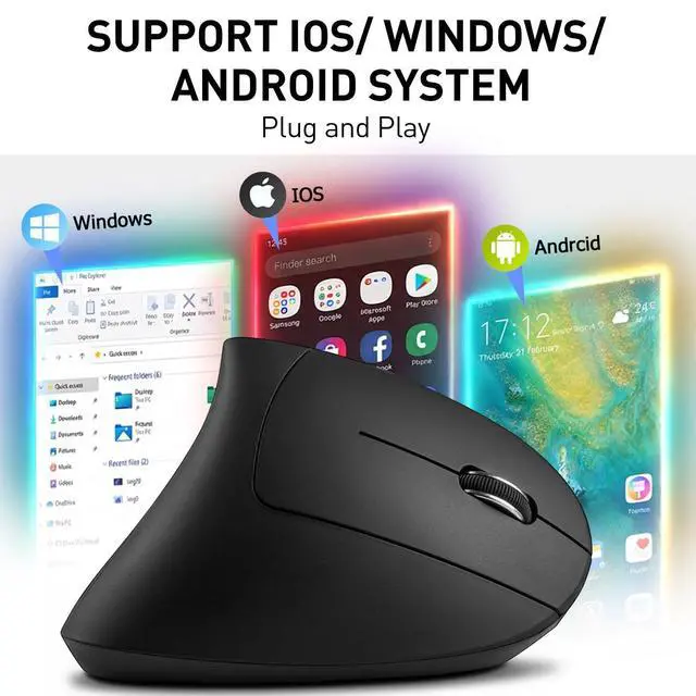 Alt view image 6 of 6 - Ergonomic Mouse, Bluetooth and 2.4G Dual Mode Rechargeable Wireless Vertical Mouse, 800/1200/1600 Adjustable DPI, Quiet Clicks,6 Buttons,2.4GHz USB-A Optical Mice for Laptop/MacBook/PC/Desktop-Black