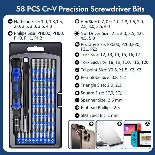 Alt view image 2 of 7 - WRIARICH XOOL 62-in-1 Precision Screwdriver Kit, 58 Magnetic Bits, Flexible Shaft & Extension Rod, Electronics Repair Tool for Phone, Laptop, PC, Tablet, Game Console