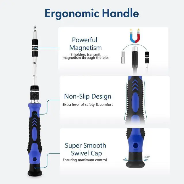 Alt view image 4 of 7 - WRIARICH XOOL 62-in-1 Precision Screwdriver Kit, 58 Magnetic Bits, Flexible Shaft & Extension Rod, Electronics Repair Tool for Phone, Laptop, PC, Tablet, Game Console