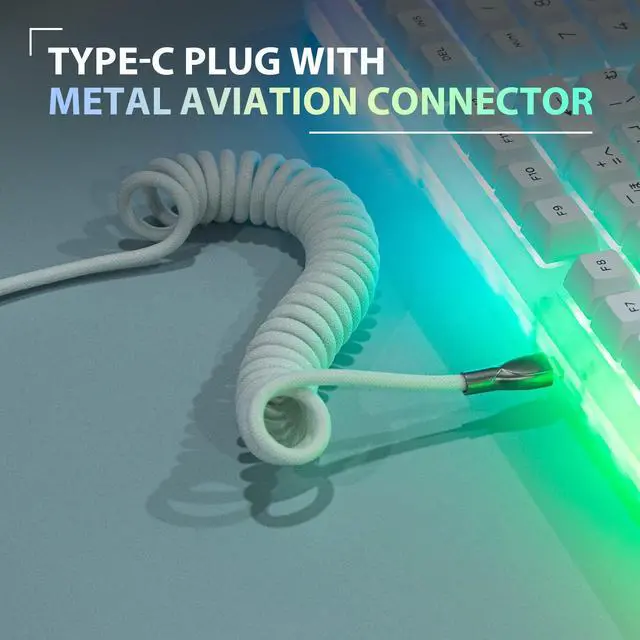 Alt view image 2 of 7 - WRIARICH Mix 1.8m Coiled Keyboard Cable, USB C to USB A TPU Cable for Mechanical Gaming Keyboard, with Detachable Metal Aviator for Custom Keyboard, White