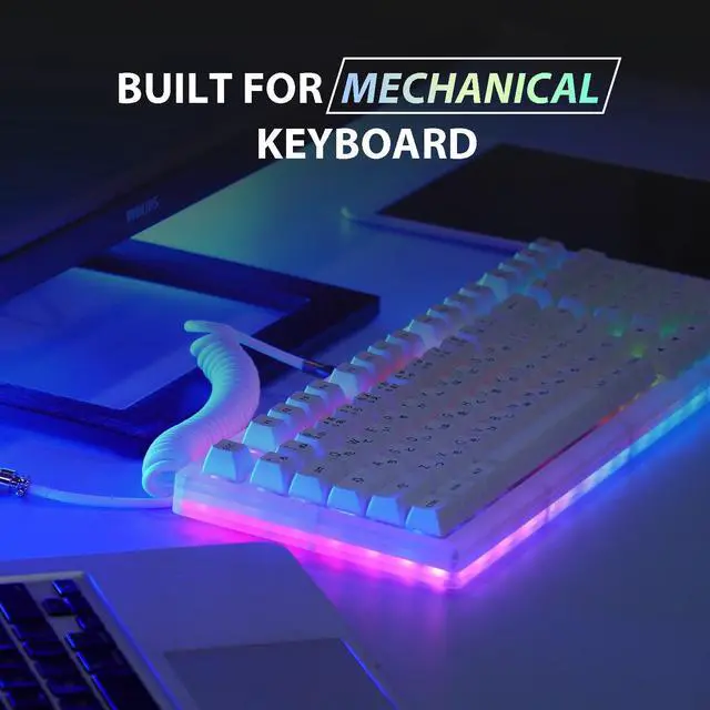 Alt view image 4 of 7 - WRIARICH Mix 1.8m Coiled Keyboard Cable, USB C to USB A TPU Cable for Mechanical Gaming Keyboard, with Detachable Metal Aviator for Custom Keyboard, White