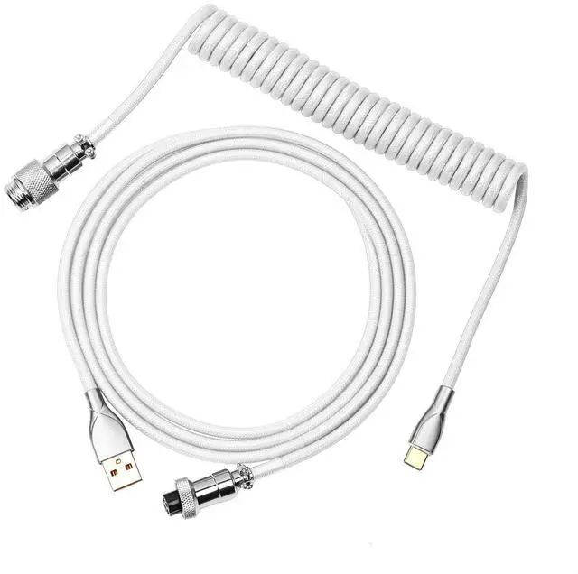 Main image of WRIARICH Mix 1.8m Coiled Keyboard Cable, USB C to USB A TPU Cable for Mechanical Gaming Keyboard, with Detachable Metal Aviator for Custom Keyboard, White