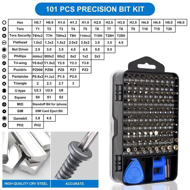 Alt view image 7 of 7 - WRIARICH Precision Magnetic Screwdriver Set 124-Piece Electronics Tool Kit with 101 Bits, for Computer, Laptop, Cell Phone, PC, MacBook, iPhone, PS4, PS5, Xbox Repair