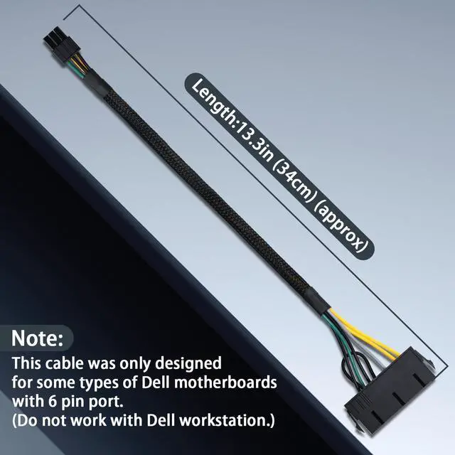 Alt view image 4 of 7 - WRIARICH 24 Pin to 6 Pin ATX PSU Power Adapter Cable for Dell Motherboard with 6 Pin Port 13.3-inch(34cm)