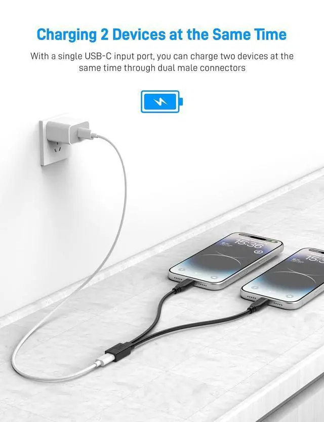 Alt view image 6 of 7 - WRIARICH USB C Splitter 1 in 2 Out, USB Type C Splitter, USB C Female to Dual Type C Male Port Power Charging Cable (Only for Charging, Can't Transmit Data)
