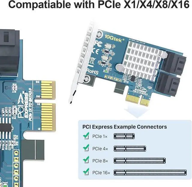 Alt view image 2 of 6 - WRIARICH 4-Port SATA 3.0 PCIe Expansion Card, 6Gbps Adapter with 4 Cables & Low Profile Bracket, PCIe x1 Slot for HDD/SSD Storage Upgrade