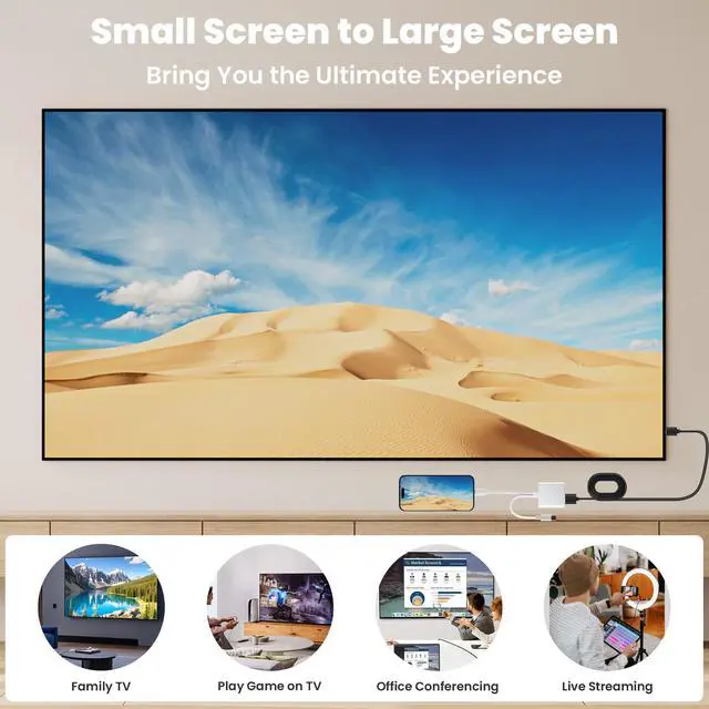 Alt view image 3 of 7 - 2 in 1 Lightning and USB-C to HDMI Adapter with 100W Fast Charging Port, 4K@60Hz MFi Certified Hdmi Adaptor for iPhone to TV, Lightning Hdmi Dongle for iPhone 17-5 Series/iPad /TV/Projector/Monitor