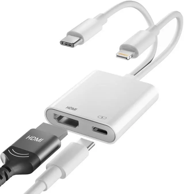 Main image of 2 in 1 Lightning and USB-C to HDMI Adapter with 100W Fast Charging Port, 4K@60Hz MFi Certified Hdmi Adaptor for iPhone to TV, Lightning Hdmi Dongle for iPhone 17-5 Series/iPad /TV/Projector/Monitor
