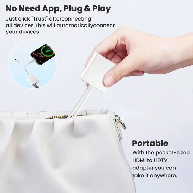 Alt view image 7 of 7 - 2 in 1 Lightning and USB-C to HDMI Adapter with 100W Fast Charging Port, 4K@60Hz MFi Certified Hdmi Adaptor for iPhone to TV, Lightning Hdmi Dongle for iPhone 17-5 Series/iPad /TV/Projector/Monitor