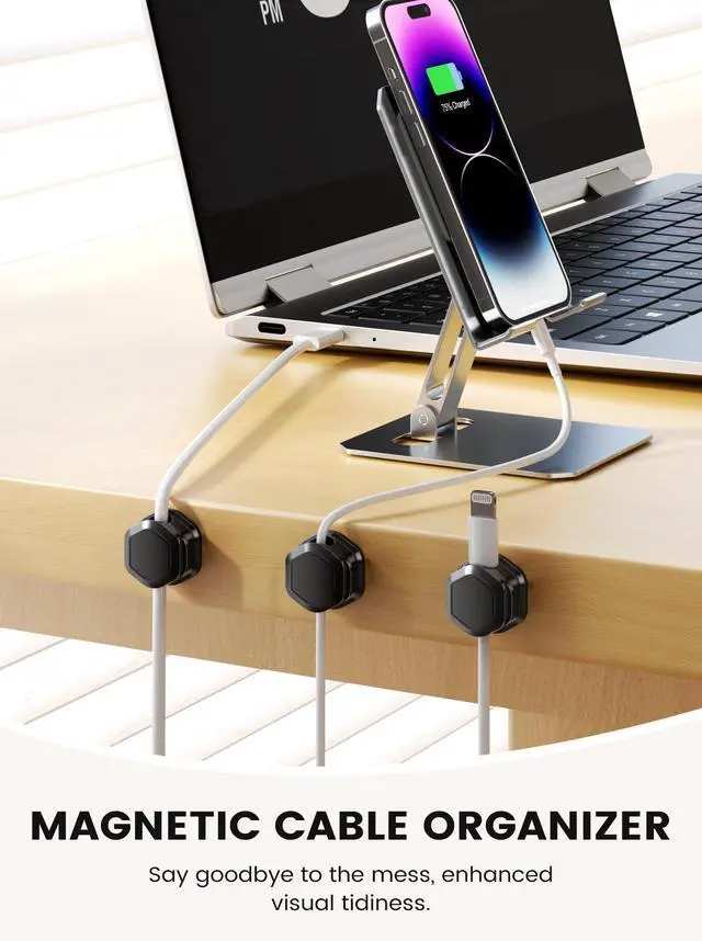 Alt view image 2 of 7 - WRIARICH 6 Pack Magnetic Cable Clips, Cable Smooth Adjustable Cord Organizer Holder, Hide Phone Charging Cable Keeper, Strong Adhesive Wire Charger Holder for Nightstand, Desk, Car, Office Supplies