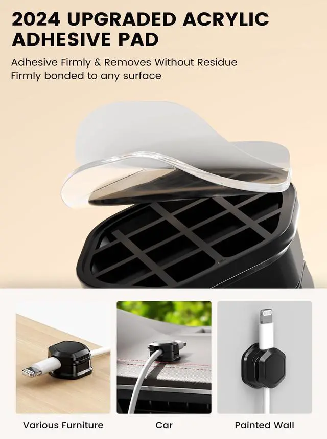 Alt view image 4 of 7 - WRIARICH 6 Pack Magnetic Cable Clips, Cable Smooth Adjustable Cord Organizer Holder, Hide Phone Charging Cable Keeper, Strong Adhesive Wire Charger Holder for Nightstand, Desk, Car, Office Supplies
